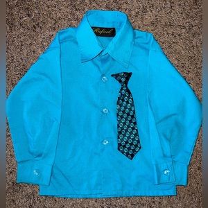 Rafael Boys Toddler Button Down Long Sleeve Shirt with Clip-On Tie size 12M-24M